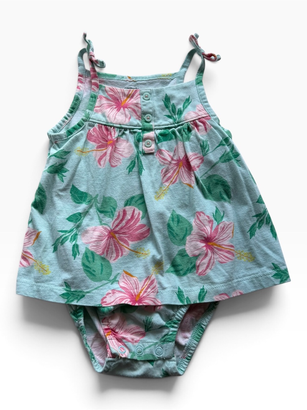 Carter's Light Blue Tank Romper with Pink Floral Print